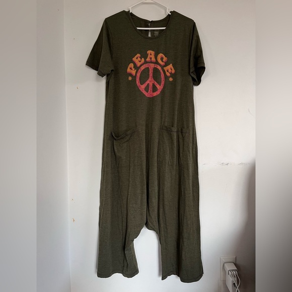 NATURAL LIFE Pants - Natural Life Peace Green Romper Jumpsuit S/M Jumpsuit Hippie Boho